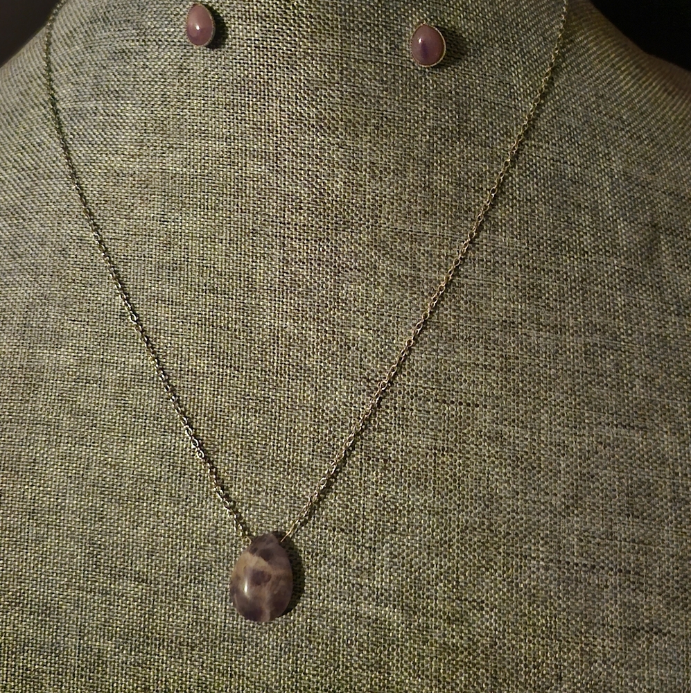 Natural Amethyst Necklace and Earring Set